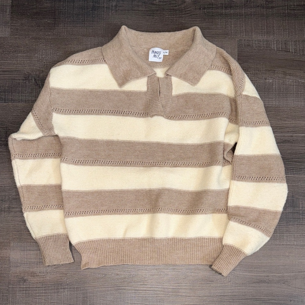princess polly Polo Collar Sweater in Beige and Cream